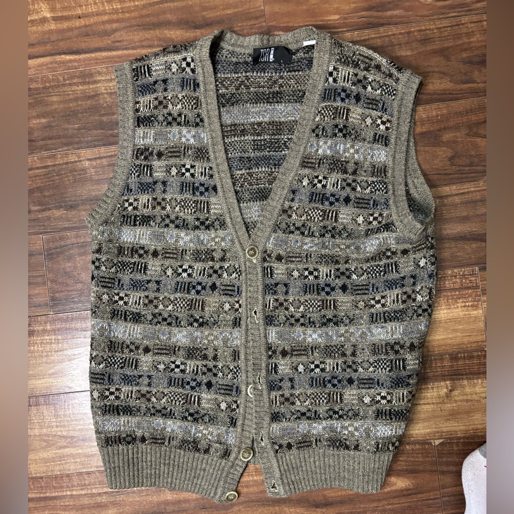 Tsr USA grandpa sweater vest wool button up excellent preppy school